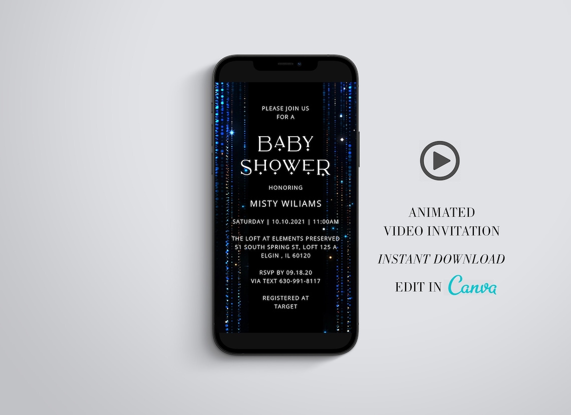 Baby Shower Video Invitation Template, Electronic Baby Shower Animated