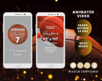 Basketbal verjaardagsuitnodiging basketbal partij nodigt Kids Sports Decor Boy atletische oranje thema video-uitnodiging