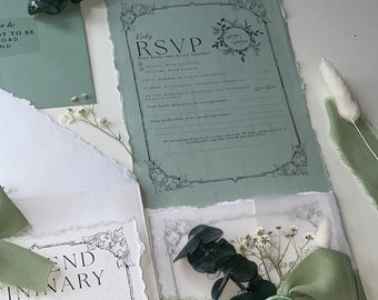 Handmade Wedding RSVPS ONLY Classic, Traditional, Sage Invitations for events