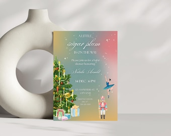 Sugar Plum is on the Way Baby Shower Invitation, Nutcracker Christmas Baby Shower Template, Winter Wonderland Printable and Digital Invite