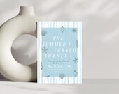The Summer I Turned Pretty Any Age Birthday Party Invitation, Coastal Blue Seashell Birthday Invite, Summer Bday Printable and Digital Card