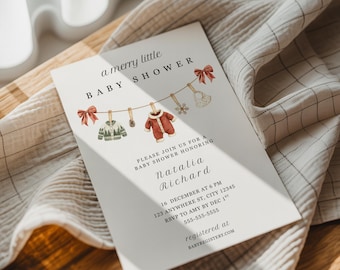 Eine fröhliche kleine Babypartyeinladung, Weihnachten-Babypartyeinladung Vorlage, Winterurlaub-Babyparty druckbare und digitale Einladung