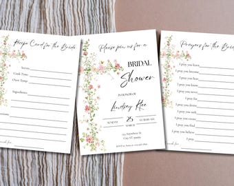 Floral Cross Bridal Shower Bundle, Christian Bridal Shower Invite, Recipe Card & Prayer Card for the Bride, Printable Floral Set