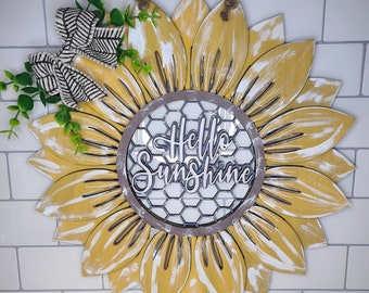 Hello Sunshine Double Layered Sunflower Door Hanger