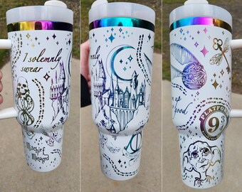 40 oz magic/Wizard engraved rainbow tumbler