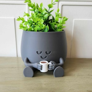 Happy Face Coffee Planter with drainage, Succulent Happy Face Planter