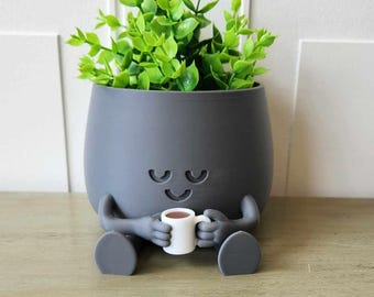 3D Printed Happy Face Planter with Drip Tray