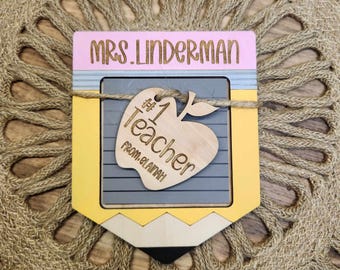 Personalized Teacher Post-it Note Holder – Engraved Baltic Birch Gift