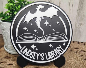 Personalized Library Sign, Custom 3D Printed Book Nook Decor with Easel