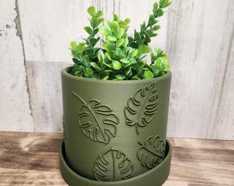 Indoor Planter Monstera Leaf 3D Printed Planter With Drip Tray