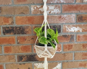 Simple macrame plant hanger with handmade ceramic pot