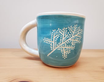 Branch Mug Handmade Etched Ceramic