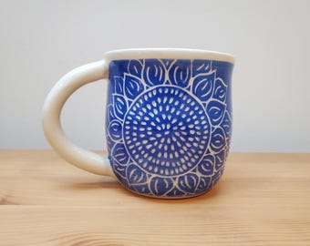 Sunflower Mug Handmade Etched Ceramic