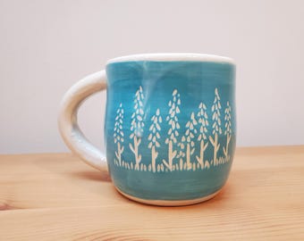 Lupine Mug Handmade Etched Ceramic
