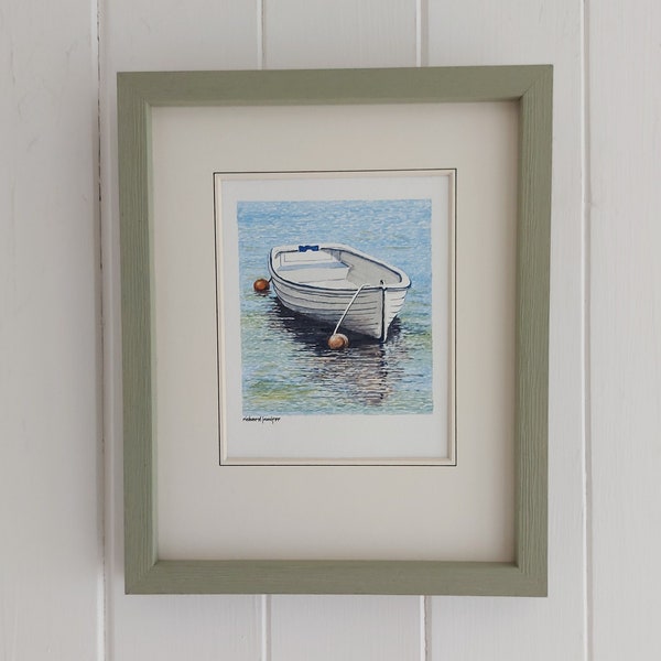 Bateau 2. Aquarelle originale. Un autre petit bateau amarré à Shaldon, Devon