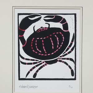 Crab. Hand Printed Limited Edition Linocut Design