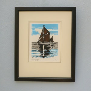 River Thames Sailing Barge. Limited Edition Hand Printed Linocut Design