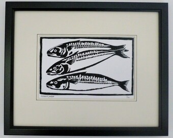 Mackerel. Hand Printed Linocut Design