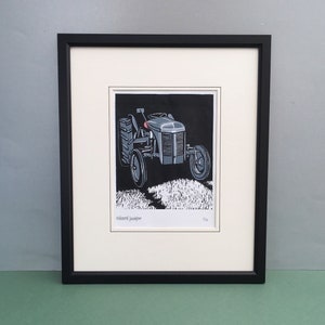 Little Grey Fergie Tractor I. Hand Printed  Reduction Linocut Design
