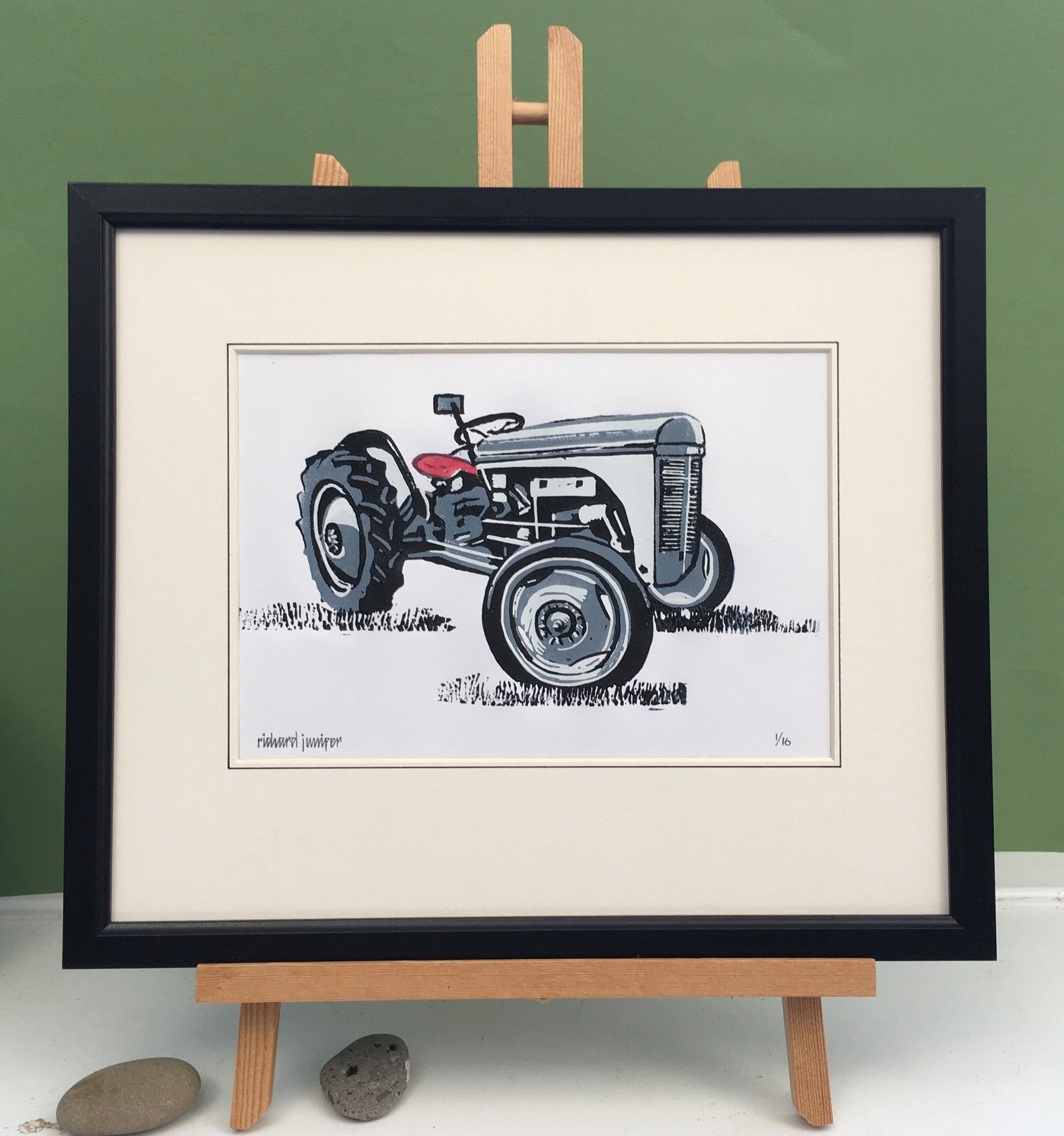 Little Grey Fergie Tractor III. Hand Printed Reduction Linocut