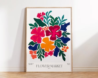 Flower Market | Milan, Chic, Modern Print, Gallery Wall, Flower Art, Cute Boho Poster, Vibrant, Botanical Art, Pink | A4/A5/A3/A2/8x10/5x7