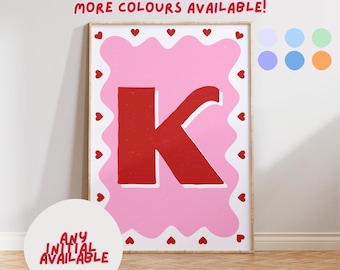 Initial | Wall Print, Poster, Groovy Art, Retro, Doodle Print, Gift, Custom, Colourful, Typography, Personalised | 5x7/A5/A4/A3/A2/8x10