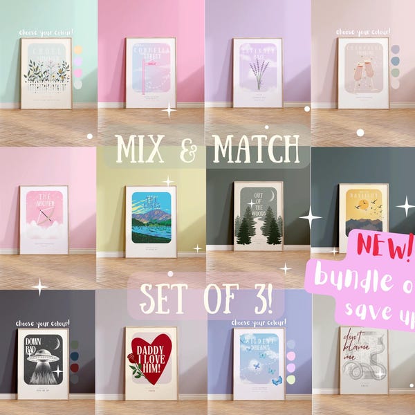 Set of 3 | Taylor Inspired Prints, Posters, Gallery Wall, Multi-Set Prints, Lyric, Art, Mystery Bundle, Christmas Gift | 5x7/A5/A4/A3/8x10