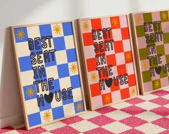 Best Seat | Wall Print, Poster, Funky, Bathroom, Colourful, Fun Slogan, Groovy, Retro, Multicolour Maximalist | 5x7/A5/A4/A3/A2/8x10