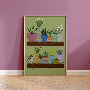 Plant Pot Art - Pflanzen im Regal, Galeriewand, Wandkunst, Pflanzendrucke, Pflanzenliebhaber, Botanisch, Illustration, Poster | A3/A4/A5/8x10/5x7/PDF
