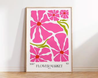 Flower Market | Milan, Chic, Modern Print, Gallery Wall, Flower Art, Cute Boho Poster, Vibrant Pink, Botanical Art, | A4/A5/A3/A2/8x10/5x7