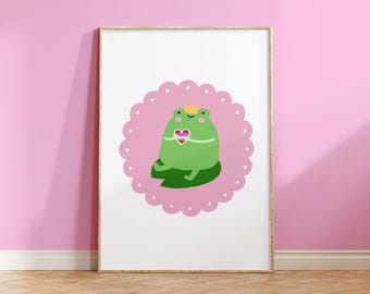 Lesbian Frog Doodle, Wall Art, Sapphic, Floral, LGBT, Gallery Wall, Wall Print, Lesbian Print, Poster, Subtle, Cute, Fun | 5x7/8x10/A3/A4/A5