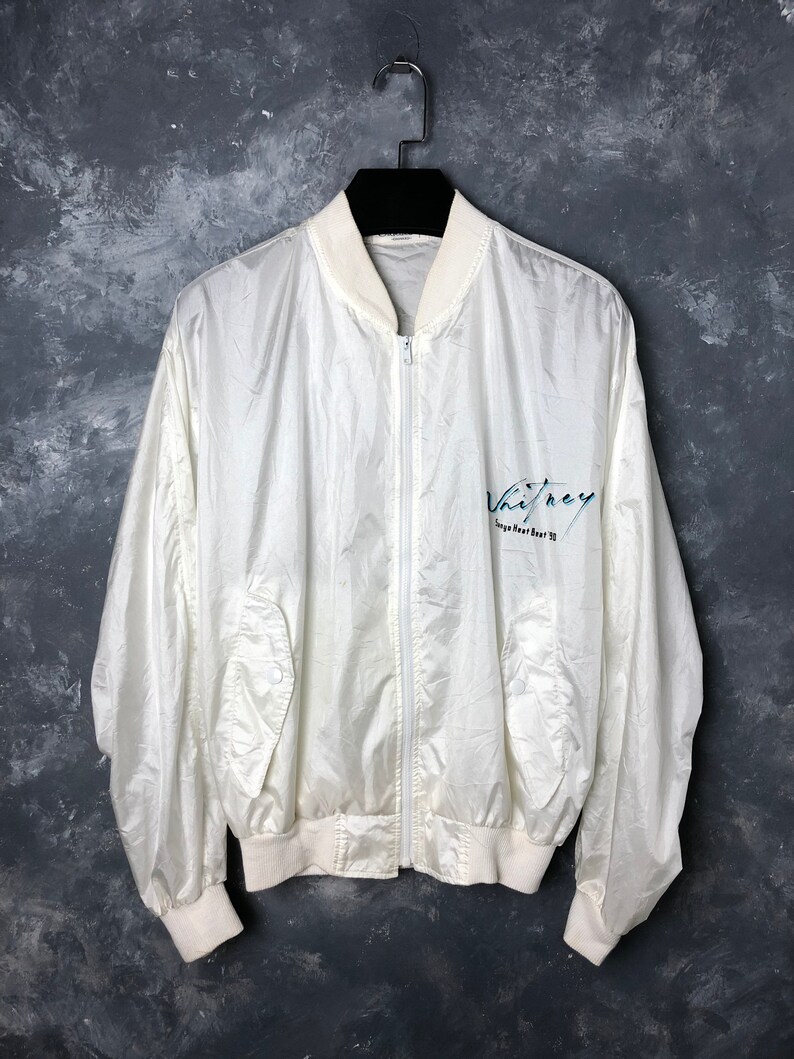 RARE Vtg 1990 Sanyo Heat Beat Whitney Houston Light Satin Jacket90s Whitney Houston TshirtPopR/&BSoul