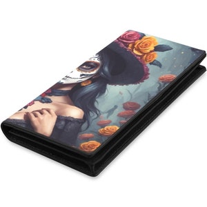 Portefeuilles pour femme Porte-monnaie anime muertos Vacances Jour des morts Portefeuille en cuir artistique La Catrina dias de muertos Mexicain Dia delos muertos