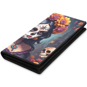 Portemonnaie für Frau Anime Dia De Los Muertos muertos urlaub Tag der Toten Portemonnaie aus Kunstleder La Catrina Mexikanischen Hallooween