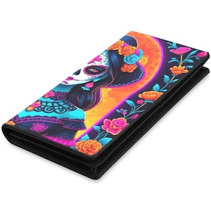 Geldbörsen für Frau Anime Leder Geldbörse Mexiko Dìa De Los Muertos muertos urlaub Tag der Toten dias de muertos Art Calavera La Catrina