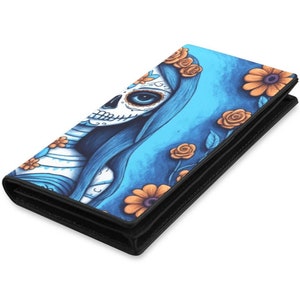 Geldbörsen für Frau Anime Geldbörse Mexikanischen Dia delos muertos Mexiko Tag der Toten Leder Geldbörse La Catrina dias de muertos
