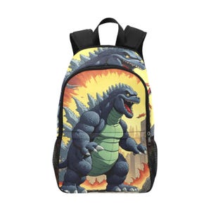 Kaiju Godzilla Canvas Backpack Retro Sci-Fi School Bag