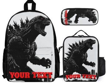 Personalized Godzilla Backpack Set Rucksack Lunch Box & Pencil Case