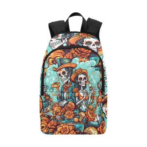 Backpack School Designer Backpacks Canvas Backpack Personalized Backpacks Día De Los Muertos Art Cartoon