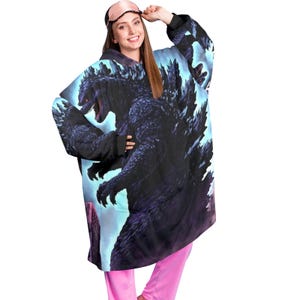 Deken Hoodie gepersonaliseerde dekens hoodie die een deken is Kaiju Godzillas Gojira Cartoon Comics Retro Vintage Godzilla