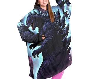 Godzilla Blanket Hoodie Retro Cartoon Comics Personalized Blanket