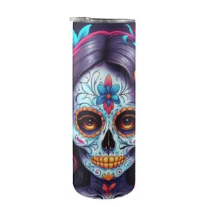 Becher für Frauen Becher personalisiert Neon Dia De Los Muertos Zuckerschädel Becher Tag der Toten Chicano Mexico Art Chicanos