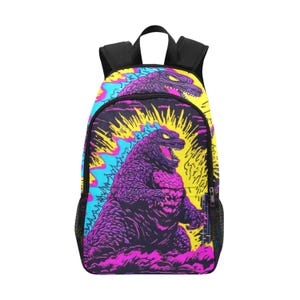 Backpack School Backpacks Canvas Backpack Personalized Backpacks Kaiju Cartoon Godzillas Comics Sci fi Gojira Neon Godzilla Art Retro