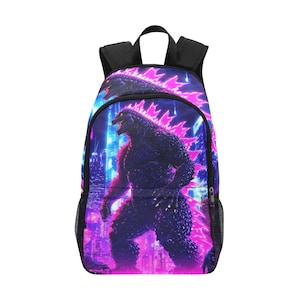 Kaiju Godzilla Backpack Retro Neon School Bag