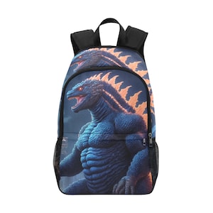 Backpack School Designer Backpacks Canvas Backpack Personalized Backpacks Godzillas Bag Gojira Kaiju Art Cartoon Godzilla Neon