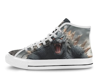 High Top Canvas Sneakers Godzilla Shoes Gojira Shoes Kaiju