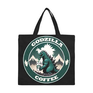 Tote Bag Minimalist Tote Bag Coffee Godzilla Cartoon Vintage Shopping Bag Monster Godzillas Tote Bag Kaiju Gojira Art Retro