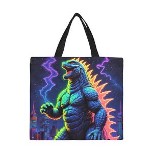 Tote Bag Minimalist Tote Bag Godzilla Retro Cartoon Vintage Tote Bag Monster Godzillas Rainbow Kaiju Gojira Art