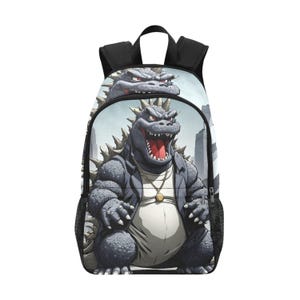 Backpack School Designer Backpacks Canvas Backpack Personalized Backpacks Kaiju Cartoon Godzillas Comics Sci fi Gojira Godzilla Art Retro