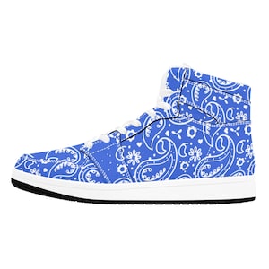 Men&#39;s High Top Sneakers Blue Bandana Print Retro Shoes